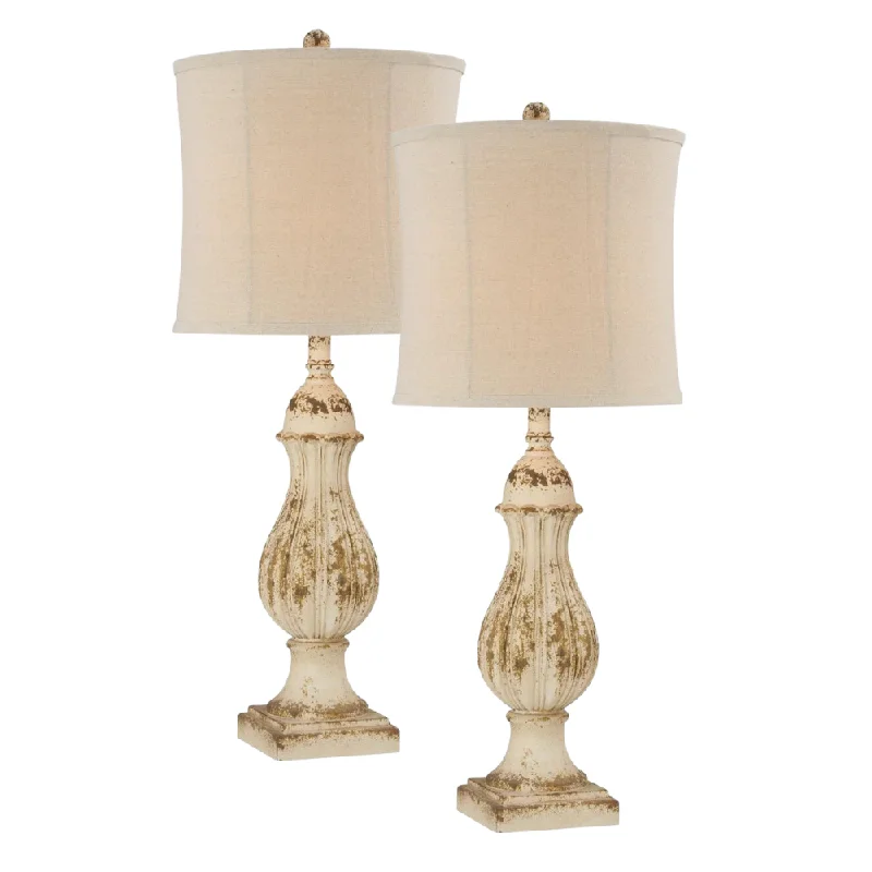 Industrial - style track lighting for loftsForty West Designs 70951 Leonardo Shabby White Table Lamps With Shade Set of 2