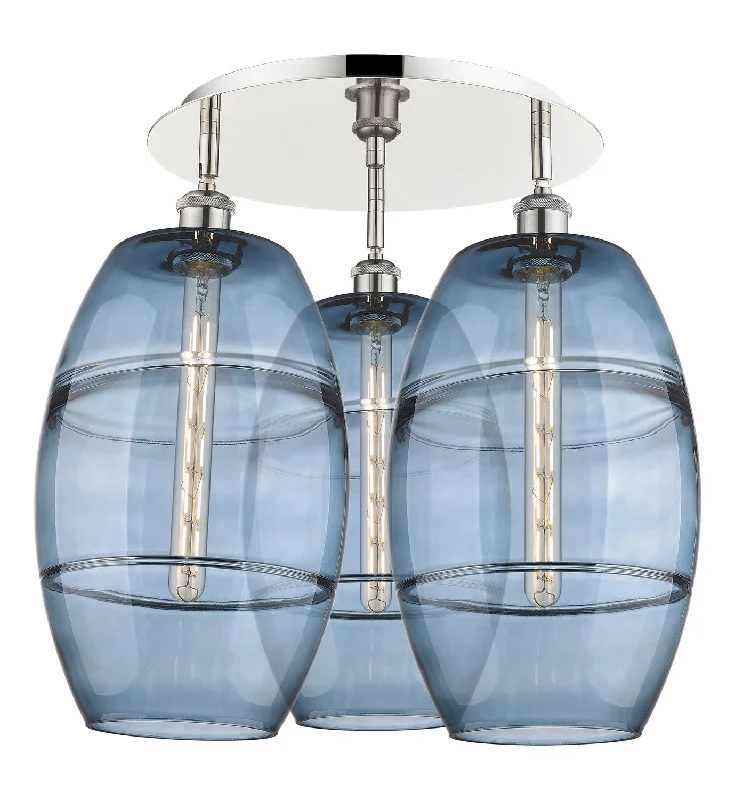 Dimmable Industrial Lighting for Ambiance ControlDowntown Urban Three Light Flush Mount