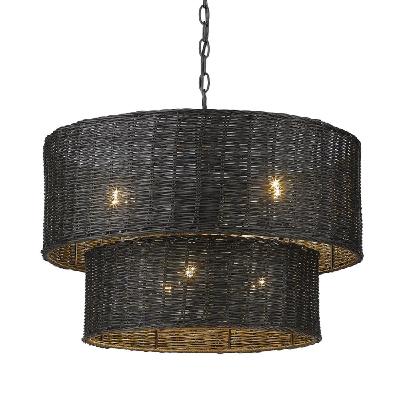 Industrial - style track lighting for loftsGolden Lighting 1084-9 BLK-BW Erma 9 Light 2 Tier Black Wicker Chandelier Industrial - style track lighting for loftsGolden Lighting 1084-9 BLK-BW Erma 9 Light 2 Tier Black Wicker Chandelier