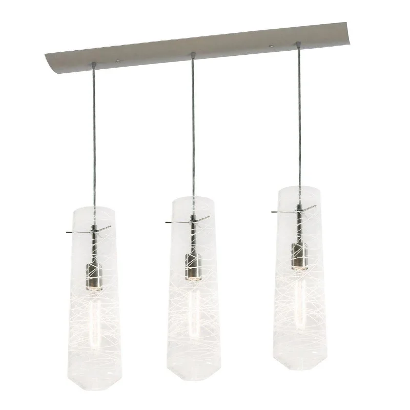 Industrial Pendant Lighting for Machine ShopsSpun 41 in. 3 Lights Pendant Light Satin Nickel Finish Clear Shade