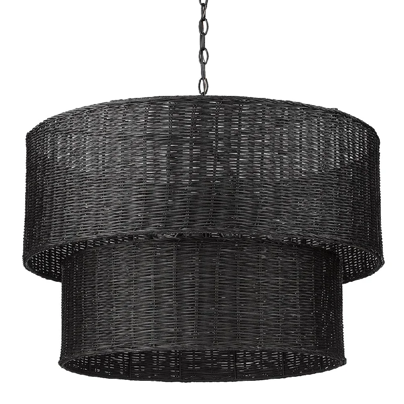 Track lighting with a decorative track designGolden Lighting 1084-6 BLK-BW Erma 6 Light 2 Tier Black Wicker Chandelier