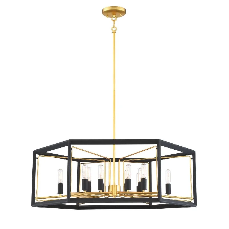 Industrial Ceiling - Mounted Lighting for Assembly PlantsSable Point 26 in. 12 lights Pendant Light Black & Gold Finish Industrial Ceiling - Mounted Lighting for Assembly PlantsSable Point 26 in. 12 lights Pendant Light Black & Gold Finish