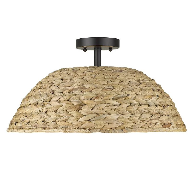 Commercial - grade track lighting for storesGolden Lighting 1081-SF BLK-WSG Rue Woven Sweetgrass Dome Flush Mount Light Commercial - grade track lighting for storesGolden Lighting 1081-SF BLK-WSG Rue Woven Sweetgrass Dome Flush Mount Light