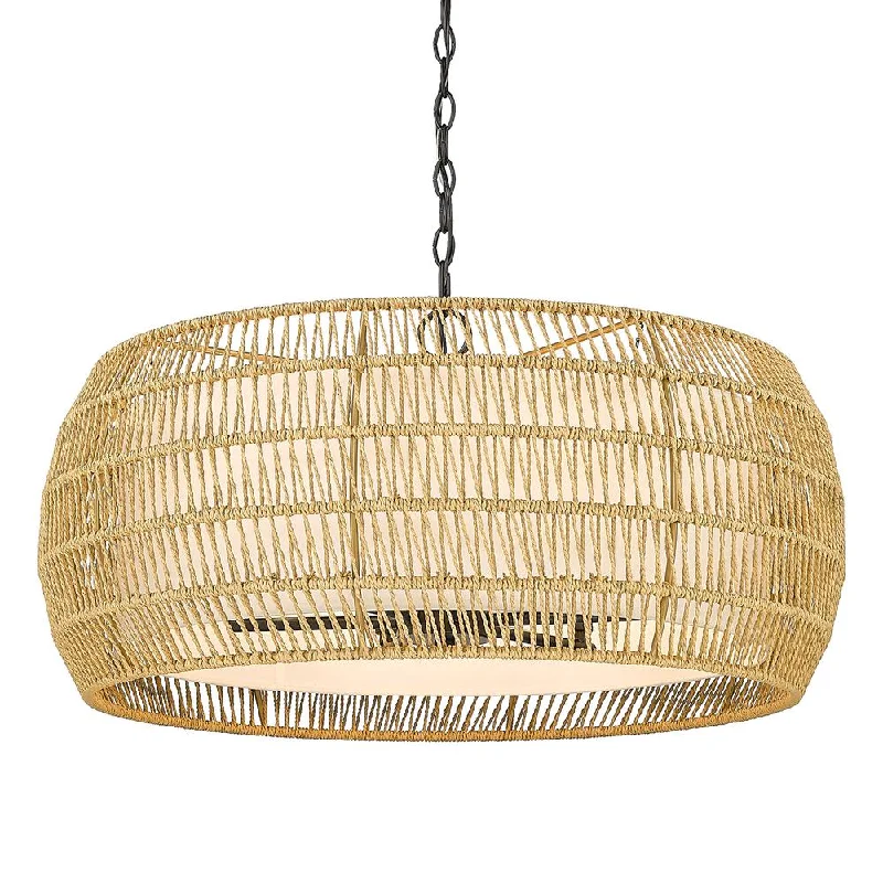Track lighting with a decorative track designGolden Lighting 6805-6 BLK-NR Everly 6 Light Natural Rattan Rope Chandelier Track lighting with a decorative track designGolden Lighting 6805-6 BLK-NR Everly 6 Light Natural Rattan Rope Chandelier