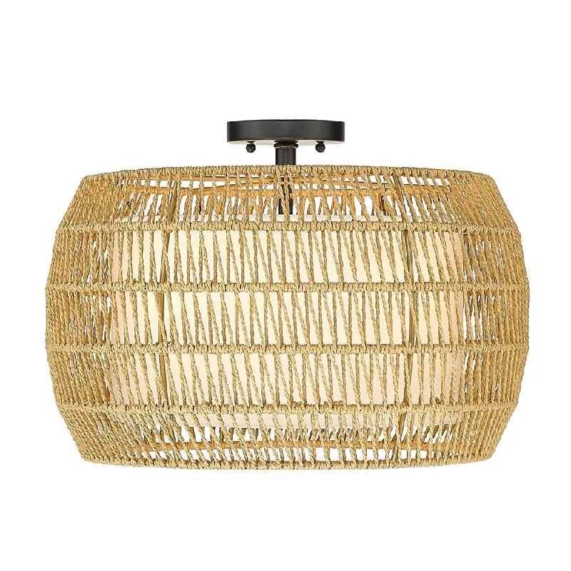 Commercial - grade track lighting for storesGolden Lighting 6805-4SF BLK-NR Everly 4 Light Natural Rattan Rope Semi-Flush Mount Commercial - grade track lighting for storesGolden Lighting 6805-4SF BLK-NR Everly 4 Light Natural Rattan Rope Semi-Flush Mount