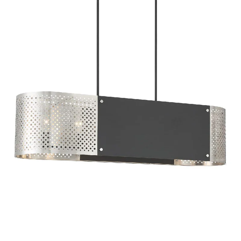 Industrial Area Lighting for Large Open SpacesNoho By Robin Baron 44 in. 6 lights Pendant Light Brushed Nickel & Black finish Industrial Area Lighting for Large Open SpacesNoho By Robin Baron 44 in. 6 lights Pendant Light Brushed Nickel & Black finish