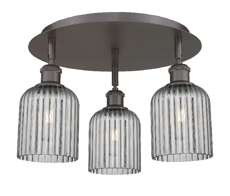 High - Bay LED Industrial Lighting for WarehousesDowntown Urban Three Light Flush Mount High - Bay LED Industrial Lighting for WarehousesDowntown Urban Three Light Flush Mount