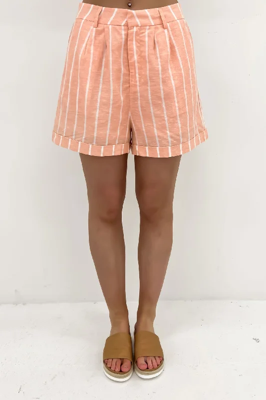 Lydia Cuffed Short Peach Stripe