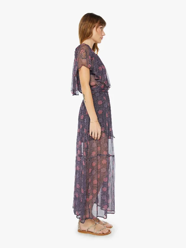 Natalie Martin Naomi Dress W/ Sash - Snowflake Print Aubergine