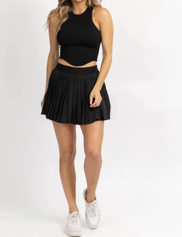 Pleated Elastic Tennis Skirt In Black