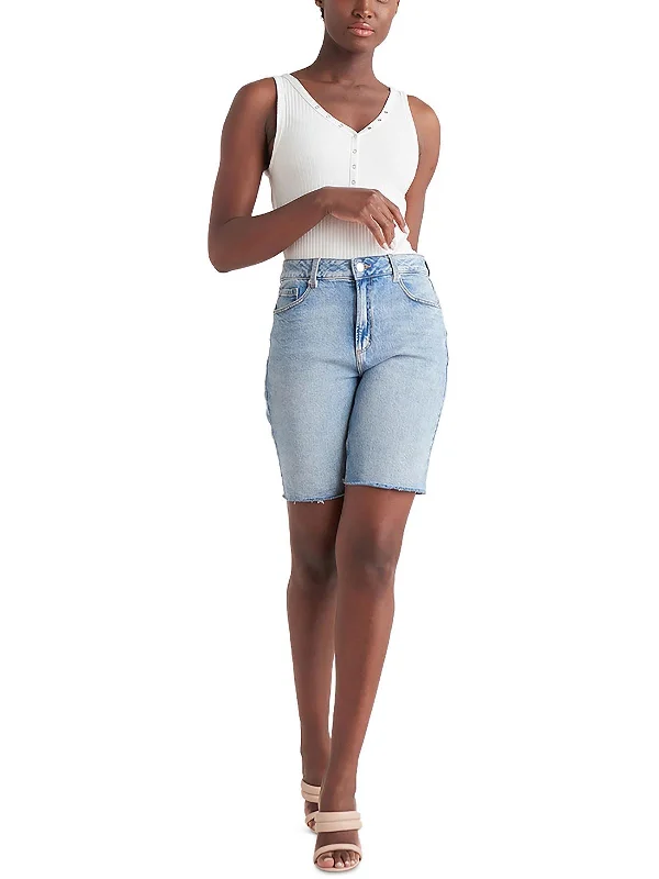 Womens High RIse Midi Denim Shorts