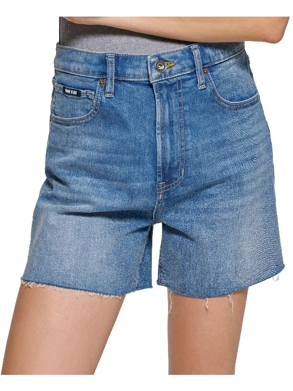 Womens Raw Hem High Rise Denim Shorts