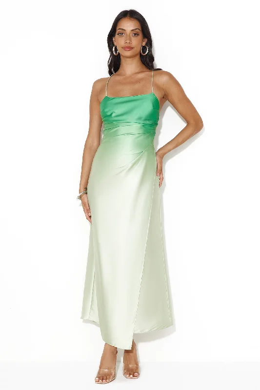 Forest Pixie Satin Midi Dress Green