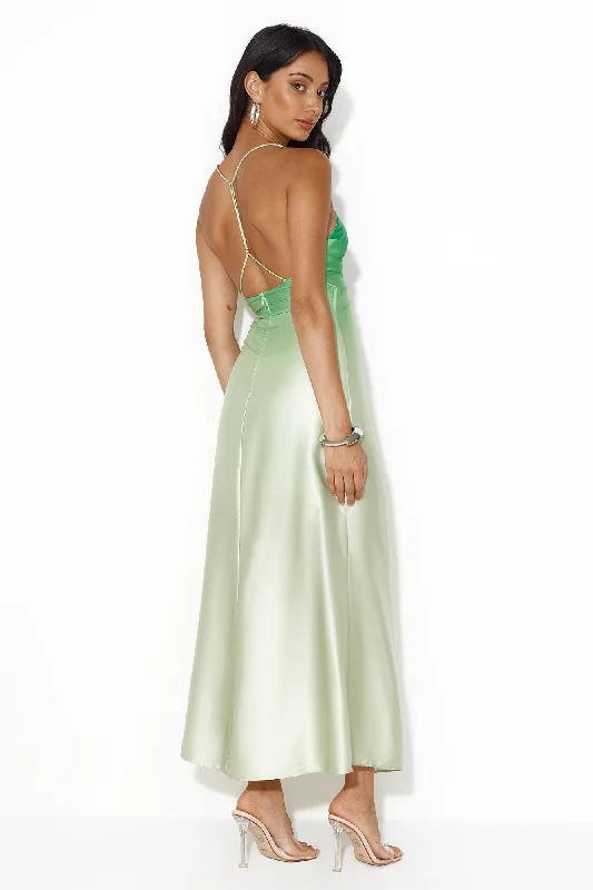 Forest Pixie Satin Midi Dress Green