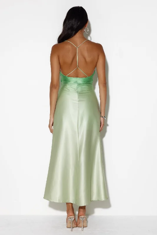 Forest Pixie Satin Midi Dress Green