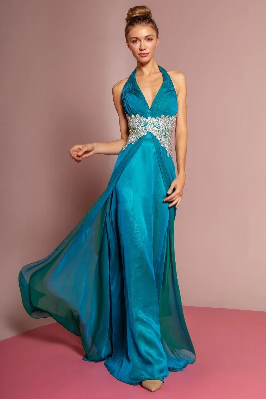 Prom Long Halter Neck Chiffon Evening Dress