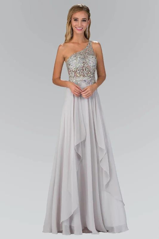 One Shoulder Chiffon Long Prom Dress Formal