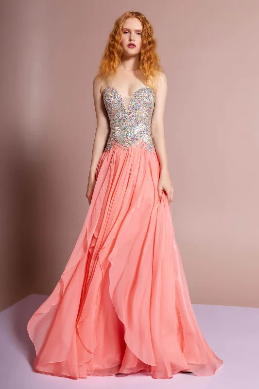 Prom Formal Strapless Sweetheart Chiffon Long Dress