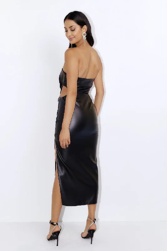 Set This Trend Faux Leather Midi Dress Black