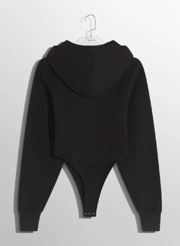 black fleece hoodie bodysuit