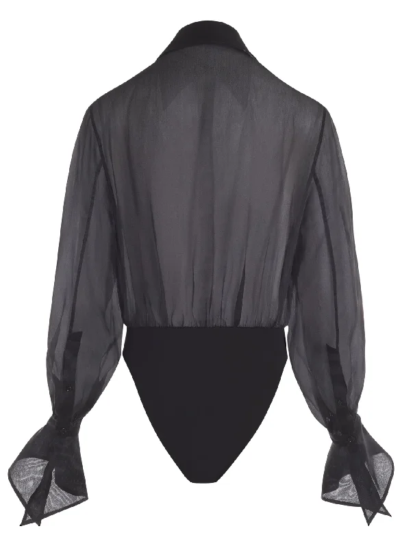 black organza shirt bodysuit