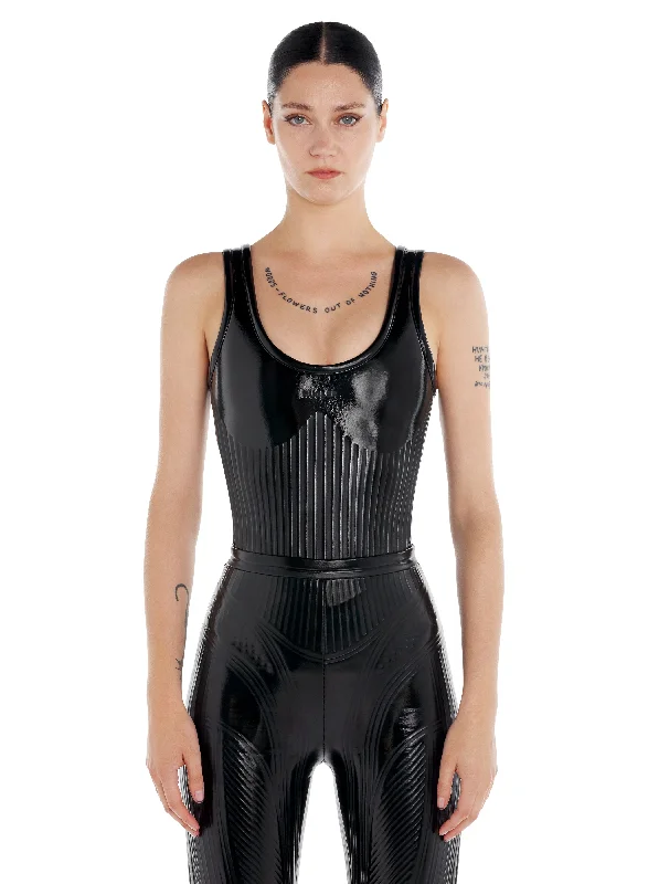 glossy black embossed bodysuit