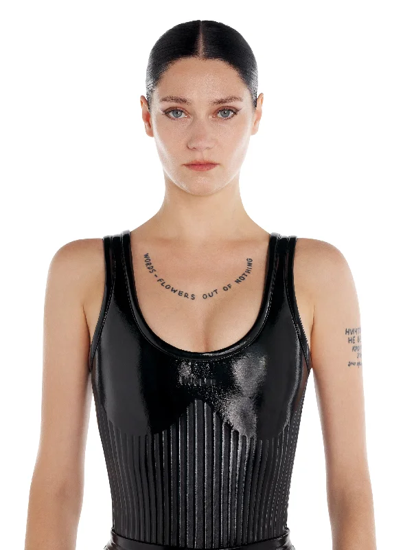 glossy black embossed bodysuit