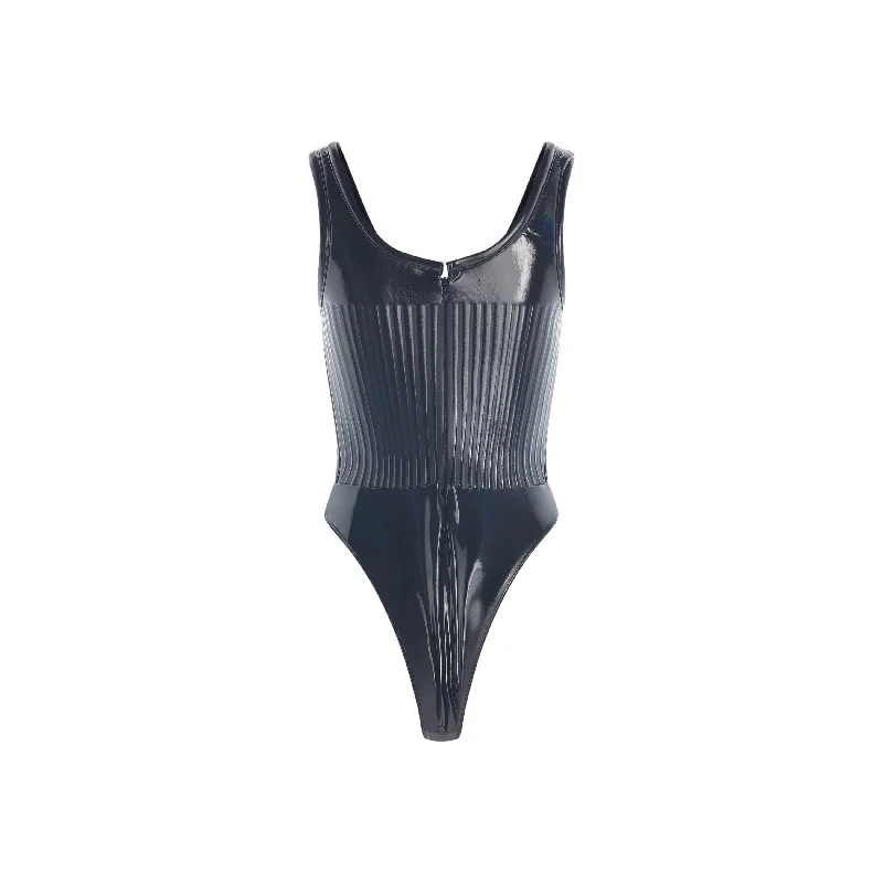 glossy black embossed bodysuit