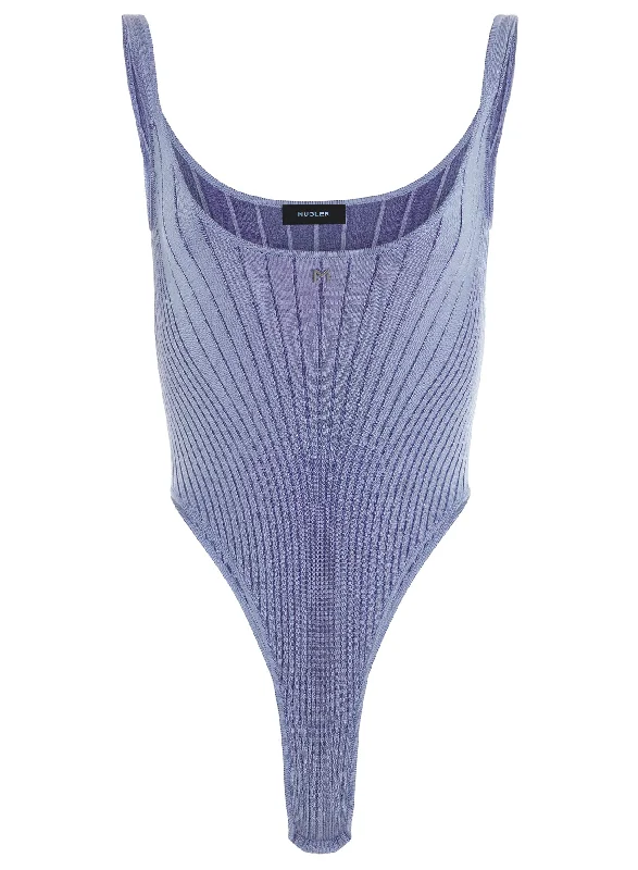 silver blue knitted tank bodysuit