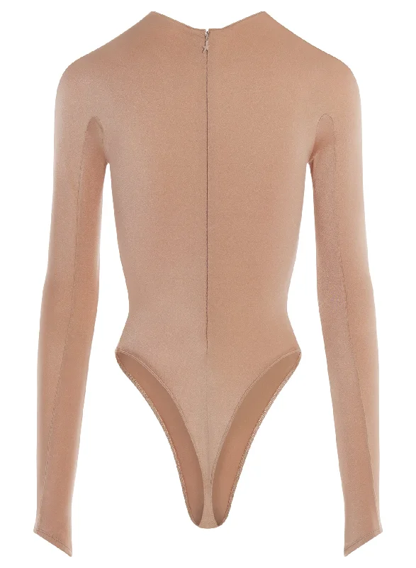 tan shoulder logo bodysuit