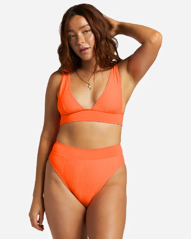 Lined Up Remi Plunge Triangle Bikini Top - Poppin Peach