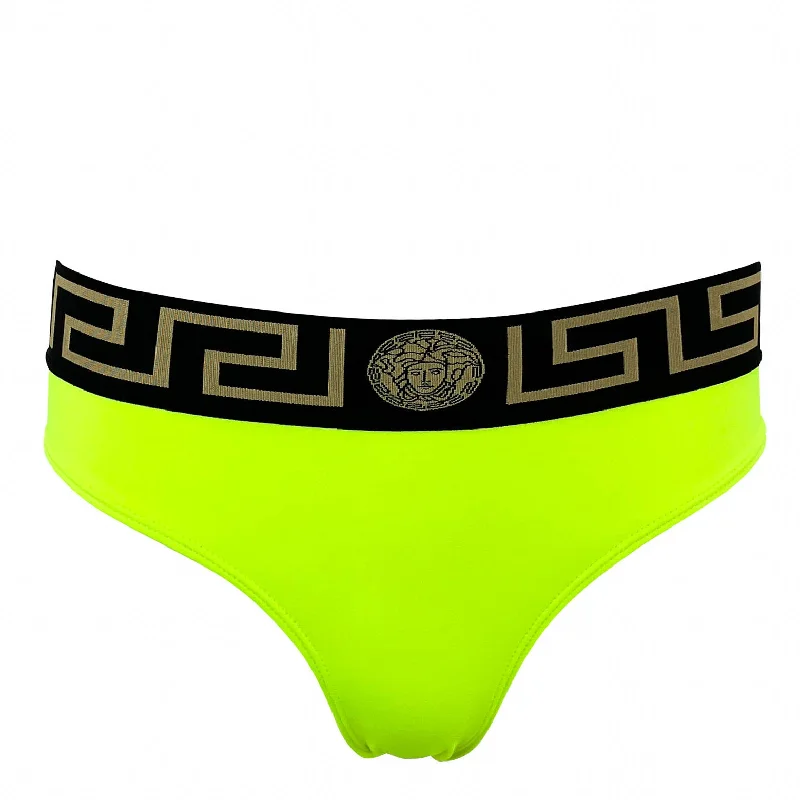 Versace High Waisted Bikini Bottoms in Acid Yellow Black