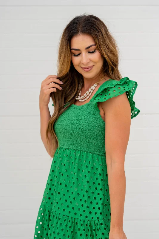 Eyelet Dual Flutter Maxi Dress