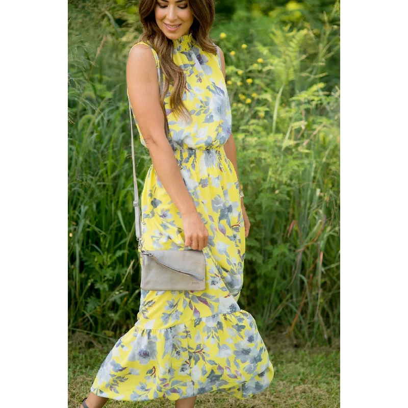 Grey Floral Ruffle Trim Tank Maxi