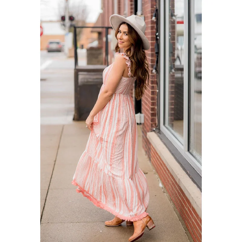 Stripe Fringe Bottom Maxi Dress