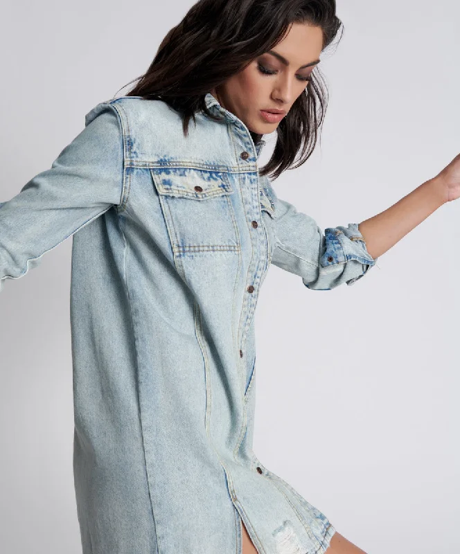 KANSAS BLUE TRUCKER SHIRT DRESS