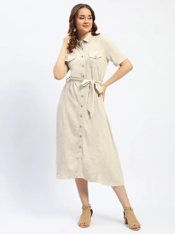 Madame Beige Button Down Viscose Blend Shirt Dress