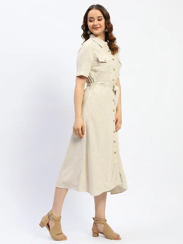 Madame Beige Button Down Viscose Blend Shirt Dress