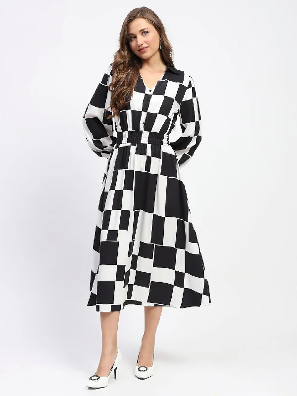 Madame Chessboard Print Black Viscose Dress