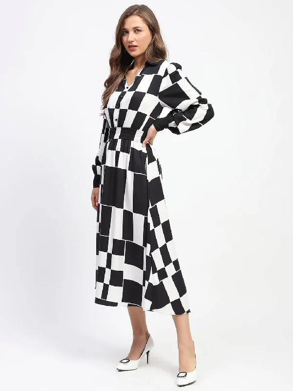 Madame Chessboard Print Black Viscose Dress