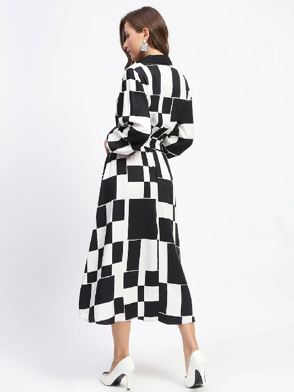 Madame Chessboard Print Black Viscose Dress