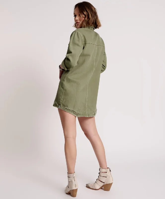 MILITARY KHAKI TRUCKER SHIRT DRESS