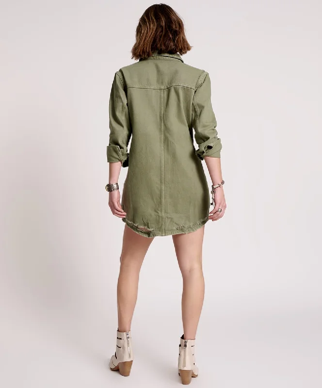 MILITARY KHAKI TRUCKER SHIRT DRESS