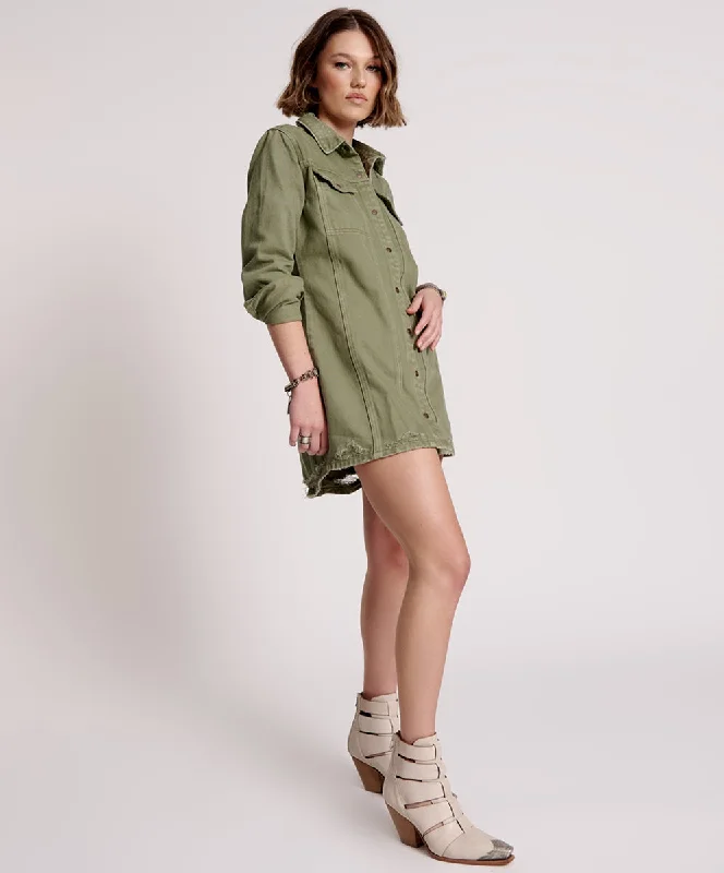 MILITARY KHAKI TRUCKER SHIRT DRESS