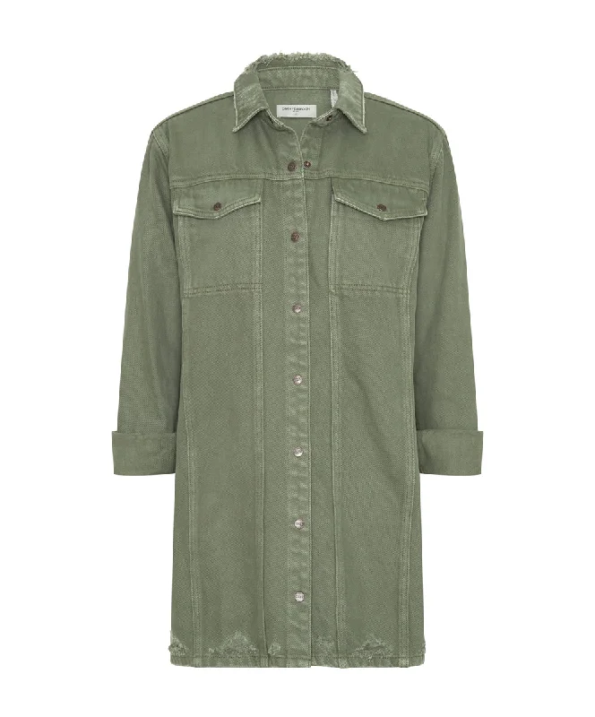 MILITARY KHAKI TRUCKER SHIRT DRESS