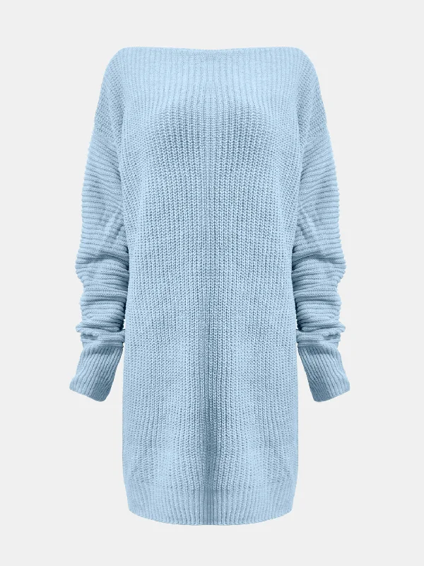 One Shoulder Lantern Sleeve Sweater Dress