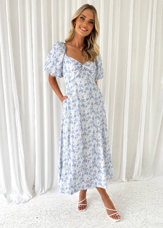 Parla Off Shoulder Dress - Blue Floral