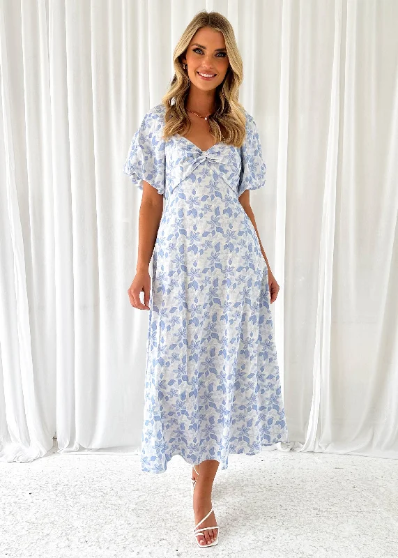 Parla Off Shoulder Dress - Blue Floral