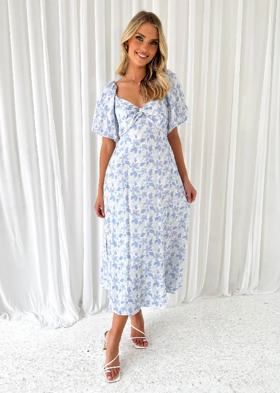 Parla Off Shoulder Dress - Blue Floral