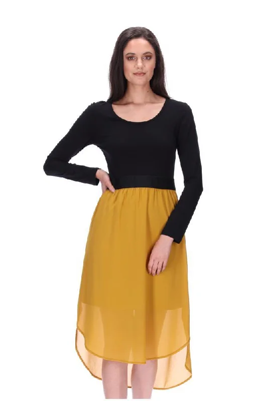 Siri Midi Dress LS Black/Mustard